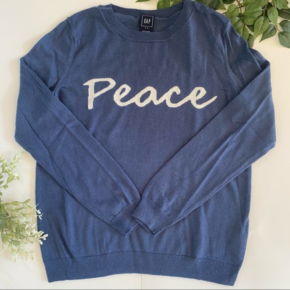 ✨SOLD✨ Merino Wool “Peace” Sweater in Navy & White - Picture 1 of 4